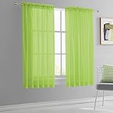 KEQIAOSUOCAI 2 Panels Bright Green Sage Sheer Curtains - Rod Pocket Sheer Light Filtering Curtains...