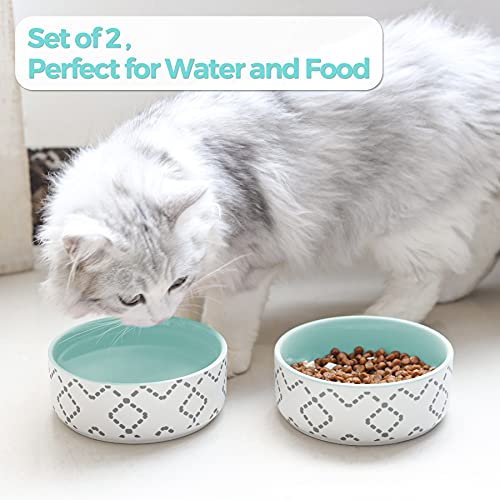 Msbc Ceramic Cat Bowls(13Oz/390Ml), Cute Cat Food And Water Feeder Set, Dog Cat Basic Bowl, Small Pet Feeding Dishes For Cat, Kitten, Small Dog, Whisker Stress Free, Dishwasher Safe, Set Of 2, Blue #TOP5