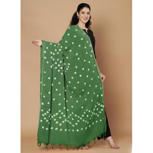 Image of Women's Cotton Rayon Bandhani Print Dupatta with Tassels 2.25 Meters | Women's cotton printed dupatta with tassels.