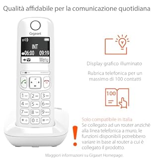 Gigaset AS690 Telefono Portatile Cordless con Vivavoce Alta Qualità, Tastiera Illuminata ed Ampio Display, Black List, Lista Chiamate Fatte, Ricevute e Perse, Bianco [Versione Italiana]