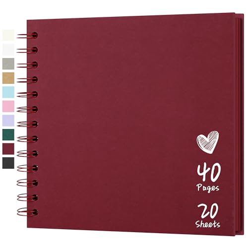 Hiwhy Fotoalbum Scrapbook 18x18 cm 40 Seiten DIY Scrapbook Hartes Kraftpapier Baby Erinnerungsbuch Familie Geburtstag Hochzeit Jahrestag Scrapbook, Rot