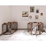 GHQ&ME No-Assembly 144″ Extra Wide 30″ Tall Freestanding Pet Gate with Door Walk Through, Accordion Folding Dog Gate for Doorways Stairs, Indoor Playpen with 2PCS Support Feet – Rustic Brown