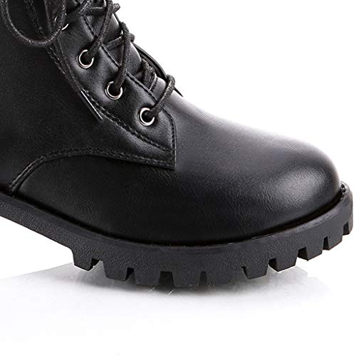 Haoricu Black Combat Ankle Boots For Women Pu Leather Boots For Women, Cap Toe Lace Up Boots With Zipper #TOP6