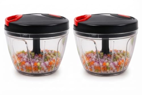 Image of Choose NEW S.K Manual Vegetable Chopper Pack of 2, 450 ml Each | Pull String Food Processor with Stainless Steel Blades | Onion, Garlic, Chilli & Vegetable Cutter | Manual Kitchen Chopper