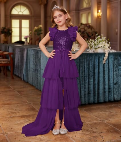 Image of GRACE KARIN Girls Sequin Formal Pageant Fancy Party Ruffle Prom Maxi Dress