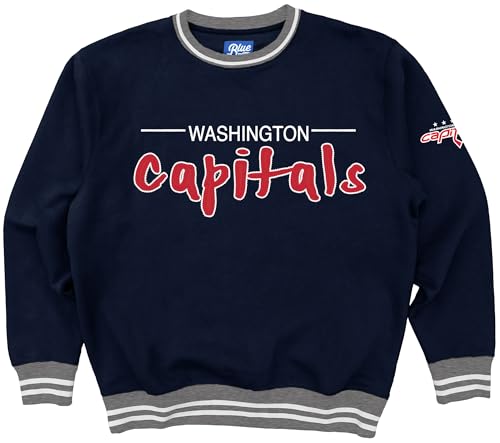 Blue 84 Washington Capitals NHL Officially Licensed Varsity Rib Crewneck Sweatshirt Twill Embroidery, Large Team Color