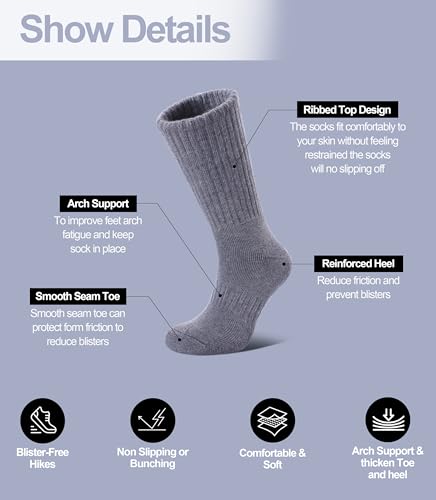 Image of DYW Womens Merino Wool Hiking Socks Thermal Warm Winter Boot Crew Socks Cushion Work Walking Gift Socks 5 Pairs