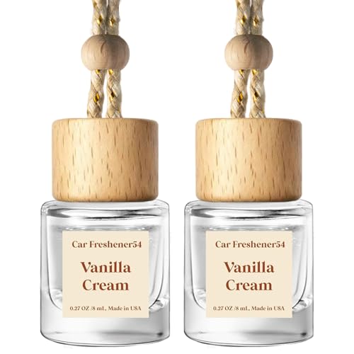 C Classy Car Air Freshener Hanging 2 Pack, Vanilla Cream Essential Oil Diffuser for Cars, Long-Lasting Fragrance, Cute Car Accessories, C ar Air Fresheners for Women & Men Gift, Made in USA