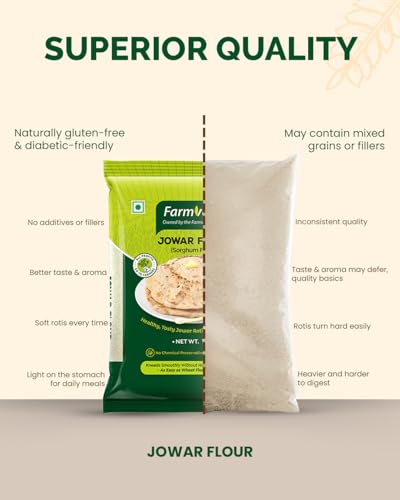 Image of Farm Veda Jowar Flour (Sorghum Flour) - 5 Kg | Millet Flour | Gluten-Free | High Protein | 100% Natural | Kneads Smoothly Without Hot Water | Ready in Minutes