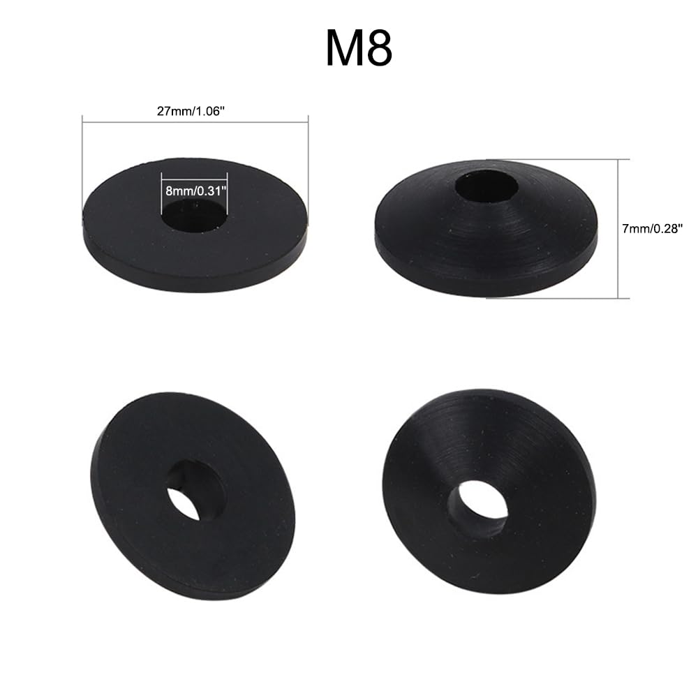 8PCS Toilet Bolt Rubber Washers, M6 & M8 Sizes, Toilet Tank Leakage Prevent Kit, Black, Flat Washers, Toilet Replacement Parts