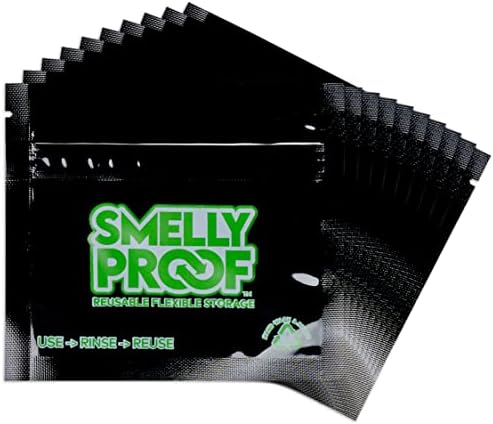 Reusable Food Storage Container Bags by Smelly Proof, Reusable Freezer Bags US-Made PEVA & BPA FREE Pocket Lunch Bag, Easy Clean Dishwasher-Safe, NO SMELL Dual Zip BLACK 4 mils FLAT 4" x 3" - 10pk