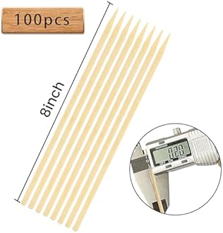 HANSGO 8Inch Natural Bamboo Skewers, with 5PCS Food Prep Gloves, 100PCS Wooden Skewers for Appetizers, Fruit, Kabobs, Grilling Kebabs, Corns, Cocktail Picks for Drinks, Sturdy & Durable