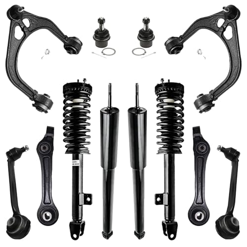 Image of Detroit Axle - 12pc Front End Control Arms Kit for 2005-2010 Chrysler 300, 2006-2010 Dodge Charger, 2005-2008 Magnum, Control Arms Struts & Coil Spring Ball Joints Rear Shock Absorbers Replacement