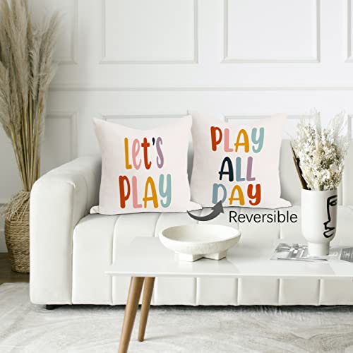 Funny Quote Let's Play All Day Colourful Word Art Reversible Throw Pillow Covers Decorate Home Bedroom Living Room Kids Room Playroom Nursery,18X18 Inch Pillowcase,Gifts For Kids Son Daughter #TOP4