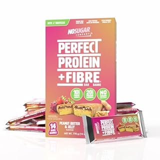 No Sugar Perfect Protein Bar - Peanut Butter and Jelly Flavor | 20g High Protein, Zero Sugar, Diabetic-Friendly, High Fiber, Keto-Friendly, Low Calorie, Nutrient Rich Healthy Snack | 14 Bars (55g)