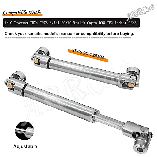 2Pcs 90-125Mm Stainless Steel Universal Drive Shaft For 1/10 Traxxas Trx4 Trx6 Axial Scx10 Wraith Capra D90 Tf2 Redcat Gen8 1/10 Rc Crawler,Arrcat Rc Upgrade Parts Hop-Ups Centre Drive Shaft #TOP1