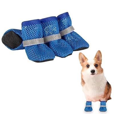 Summer Breathable Dog Shoes for Small Dogs, Breathable Mesh Dog Boots for Summer Hot Pavement, Reflective Adjustable Non Slip Paw Protectors for Small Dogs Cat Puppy (Blue, M)