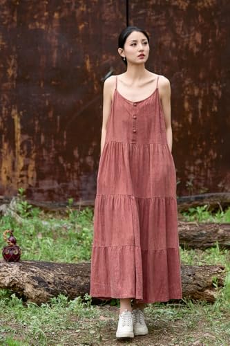 Women's Summer Cotton & Linen Long Skirt Layered Casual Sun Skirt Linen Camisole Skirt4