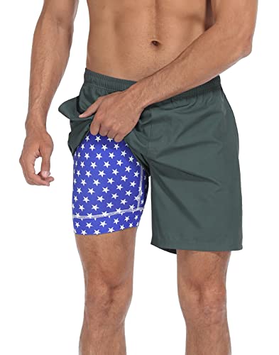Lrd Mens Athletic Workout Shorts With Compression Liner 7 Inch Inseam Stars And Stripes - L #TOP5