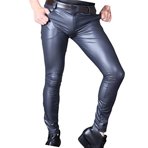 Pantalon en similicuir PU homme fin avec fermeture éclair souple