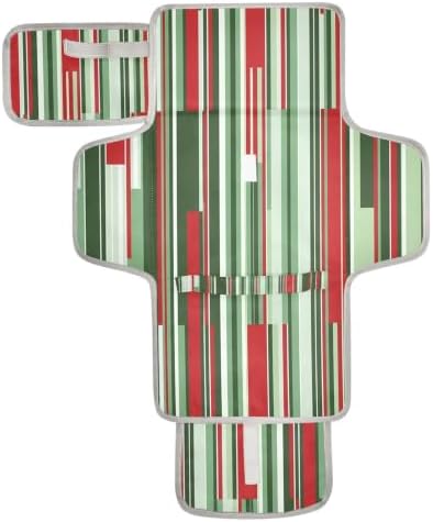 Kagirah Red Green Lines Portable Changing Pad with Built-in Pillow, Waterproof Foldable Baby Diaper Changing Pads, Diaper Mat for Boys and Girls
