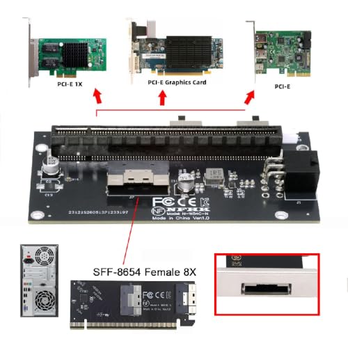 Image of Slimline 8X SFF-8654 74Pin to PCIE PCI-Express 16x Adapter TGX with PCI-E 6Pin Power Switch Port