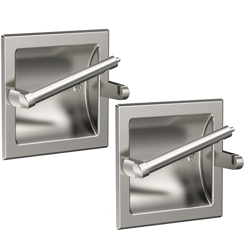 Toilet Paper Holder 2 Pack, Recessed Pivoting Toilet Paper Holder Wall Mount Stainless Steel for Large Rolls in Bathroom (Brushed Nickel)