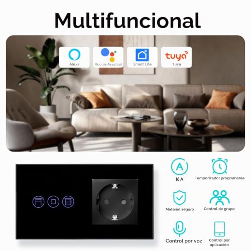 Miniatura 7 de Bseed Enchufe Normal Con Wifi Interruptor De Persianas, Compatible Con Alexa Y Google Home, Control De App Y Función De Temporizador, Interruptor Persiana Alexa Con Enchufe Normal 16a Negro