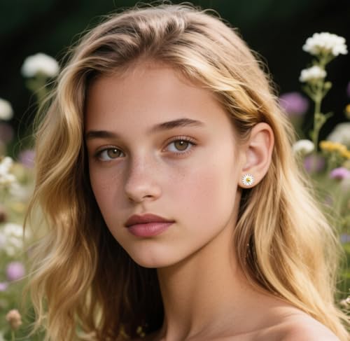 Reffeer Solid 925 Sterling Silver Daisy Flower Stud Earrings for Women Teen Girls Small Daisy Stud Earrings Spring3