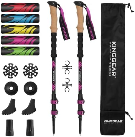 KINGGEAR TPC 100% Carbon Fiber Hiking Poles, Telescopic Retractable Nordic Trekking Poles, Ultra Lightweight Nordic Walking Stick, Metal Flip Locks, Cork and Extended EVA Handle