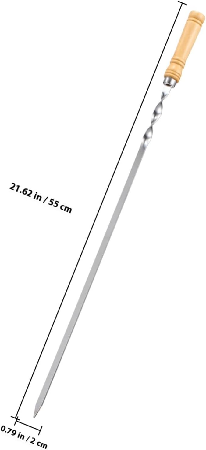 18Pcs Stainless Steel Flat Barbecue Skewers with Wooden Handles Sharp Bbq Kabob Sticks for Grilling Meat Reusable High Temperature Resistant Bbq Skewers for Outdoor Picnic and