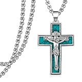Collar Crucifix hombre collar cruz turquesa 925 plata esterlina collar cruz jesús colgante cristiano católico joyas regalo