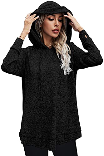 Maintain Vigour Womens Dri Fit Long Sleeve Shirt,Workout Tops Gym Yoga Dry Fit Hooded for Women with Thumbhole(Black,Small)