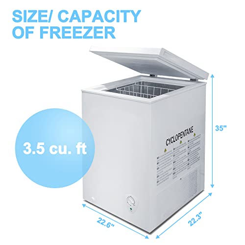 Smad Chest Freezer with flip-up lid & Removable Basket, 3.5 Cubic Feet, Deep, Temperature Control, Energy Saving,for Kitchen, Garage, Basement, Timeshare, Cabin, or Business, White
