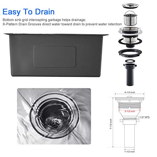 MENATT 20-Inch Undermount Kitchen Sink Black, 18 Gauge Handmade Stainless Steel Single Bowl Kitchen Sink Undermount (20x16x9 Inch) by MENATT - Image 8