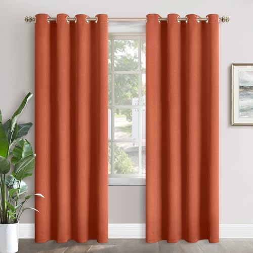 Image of YoungsTex Terracotta Blackout Curtains 84 Inches Length for Living Room - Burnt Orange Thermal Insulated Drapes with Grommet Room Darkening Privacy for Living Room, 2 Panels, 52 x 84 Inch