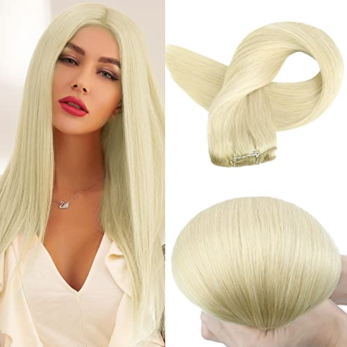 Neitsi Blonde Clip in Hair Extensions Human Hair 16Inch Platinum Blonde Clip in Hair Extensions Real Human Hair,Seamless Remy Straight Blonde Hair Extensions Clip In Human Hair Natural Thick Clip Ins for Blonde Women 7 pcs