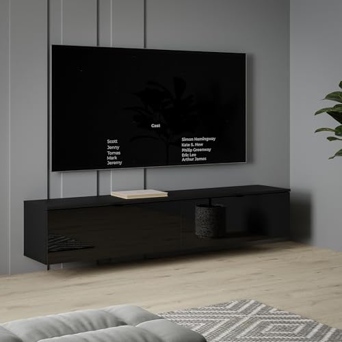 FORTE LIBERTAD moderner Fernsehtisch TV Schrank Lowboard 180 360 für Fernseher 55 65 80 Zoll, Wohnzimmer, hängend oder stehend, Schwarz Hochglanz, 179,6 cm breit x 35,4 cm hoch x 34,8 cm tief