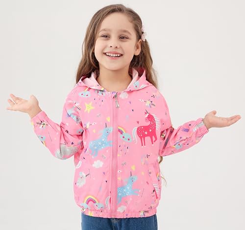 Feidoog Kids Baby Toddler Girls Cartoon Spring Fall Outerwear Windbreaker Zipper Hooded Jackets Coat,Rainbow,3-4T