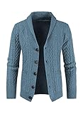 JMIERR Cardigan Sweaters for Men Fall Casual Long Sleeve Shawl Collar Button-Down Wool Blend Cable Knit Sweater with Pockets,L,D Sky Blue