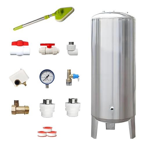 QuinteZhenTially Depósito Presión Bomba Pozo,Almacenamiento Vertical,Vejiga Vertical Almacenamiento Agua Acero Inoxidable,Tanque Presión para Calentador Agua Residencial WithCleaningPort-160L/42gal