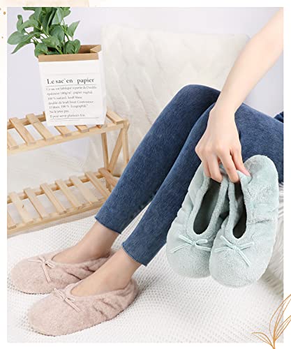 Image of Panda Bros 2 Pairs Women's Ballerina House Slippers, Anti-Skid Comfy Warm Ballet Style Slippers