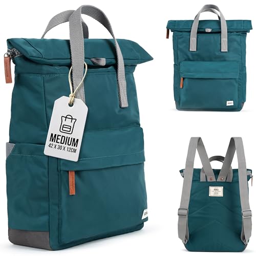 ROKA London Reise Rolltop Rucksack Canfield Medium – Nylon Reiserucksack mit Magnetverschluss, ideal für Arbeit, Schule, als Arbeitstasche Damen & Rucksack Kinder - Petrol