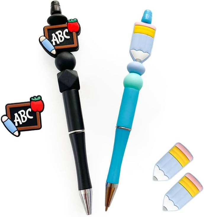 Miniatura 2 de Focal - 5 cuentas de silicona para profesores con formas de pizarra, personajes de dibujos animados coloridos, espaciadores de lápices para hacer