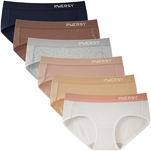 INNERSY Bragas Mujer Algodón Cómoda y Respirable de Braguitas Elasticidad con Faja Ropa Interior Mujer Sexy Pack de 6 (M, Básico Multicolor)