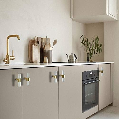 Acrylic Clear Kitchen Cabinet Knobs and Pulls Brass Drawer Dresser Pulls Tbar Furniture Cupboard Closet Door Handles Modern 2Pack (2)