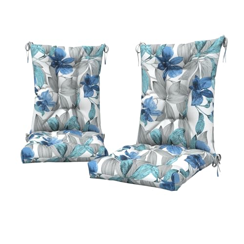 DYTXIII Set of 2 Rocking Chair Cushions for Outdoor/Indoor Use,Water Resistant Tufted High Back Chair Pads for Patio,Porch,Balcony Rocker and Adirondack Furniture - Clemens Noir Blue