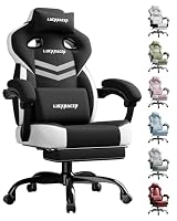 LUCKRACER Fabric Gaming Chair with Footrest, Ergonomic Computer Desk Chair with Pocket Spring Cushion Home Office High Back Support Lumbar Support Heavy Duty Wide, Black