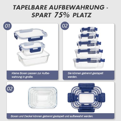 Fenger Glasbehälter mit deckel Glasschüssel mit deckel Glas Frischhaltdosen set kühlschrank organizer glass containers with lids obst… – Ansicht 3