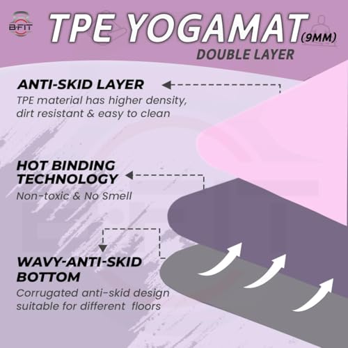Image of B Fit Extra Wide 36x72 Inchs 9 MM Thick Original TPE Yoga Mat - Free Yoga Bag and Strap Included - With Alignment System, Non-slip, Eco-friendly, sweat-resistant (Peach-Tan)